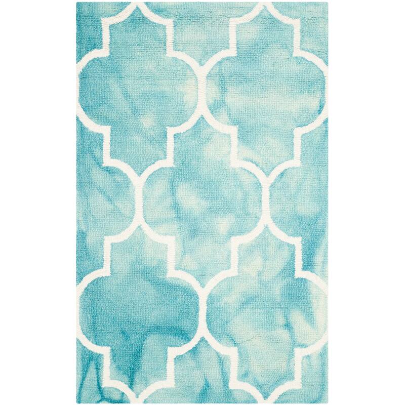 SAFAVIEH Dip Dye Anasthasie Hand-tufted Wool Geometric Area Rug - 2'6" x 4' - Turquoise/Ivory