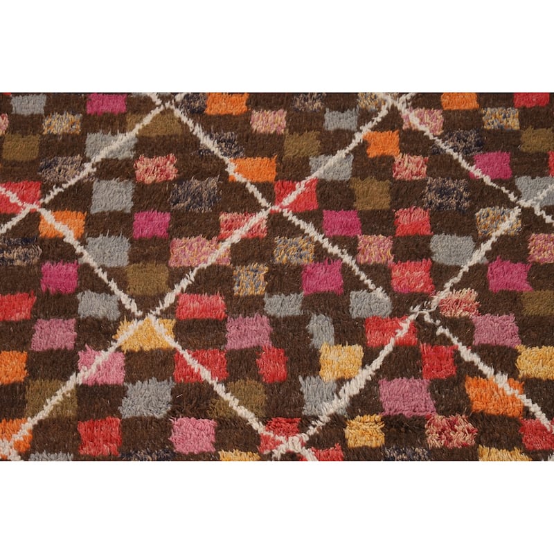 Checkered Moroccan Oriental Area Rug Handmade Wool Carpet - 6'10" x 10'6"