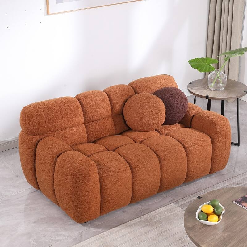 3 Seat Boucle Sofa with Two Pillows