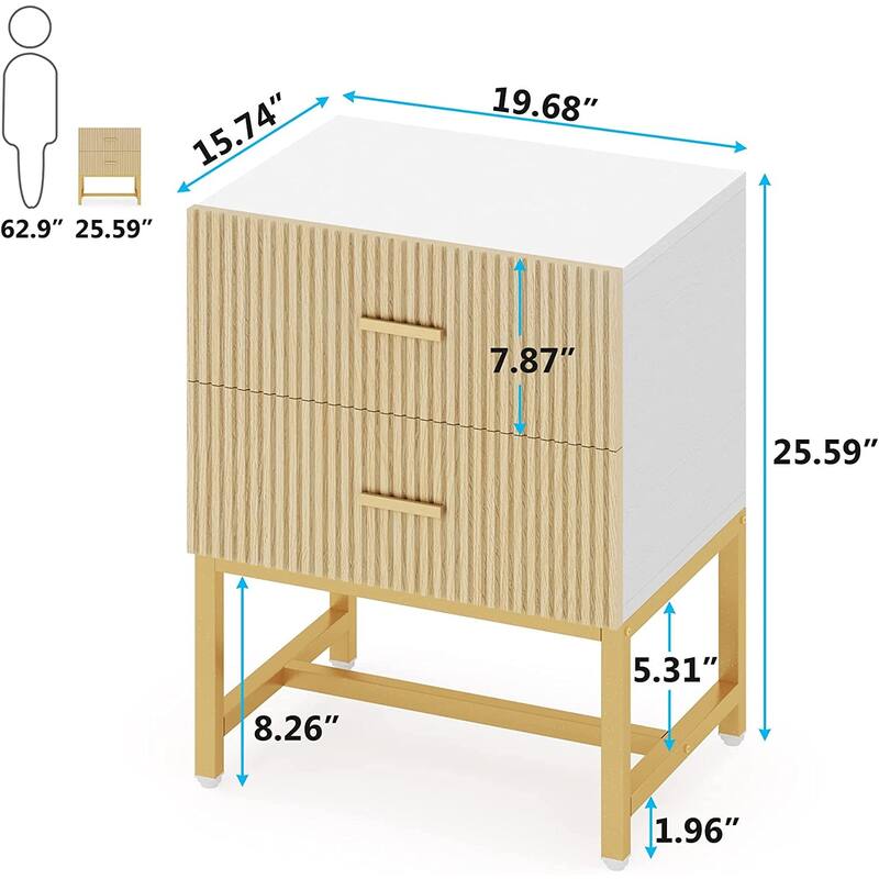 2-Drawer Modern White Nightstand Bed Side Table Storage End Table