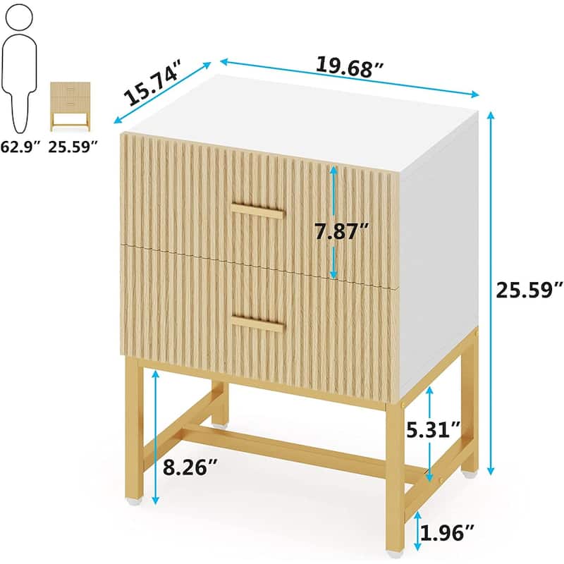 2-Drawer Nightstand, White Night Stands with Storage Drawers
