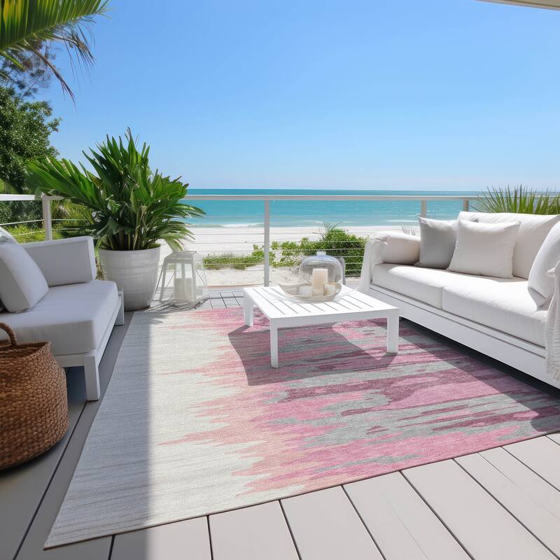 Machine Washable Indoor/ Outdoor Brushstrokes Ombre Chantille Rug