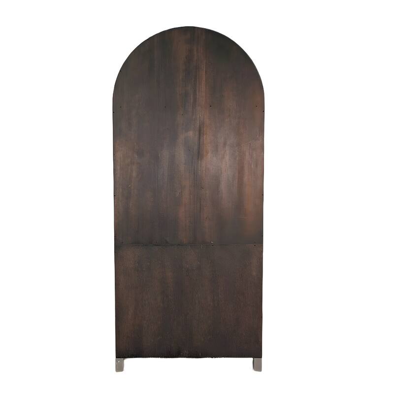 Xeny Arched Display Cabinet, 3 Shelves w 2 Doors, Gray Mahogany Wood