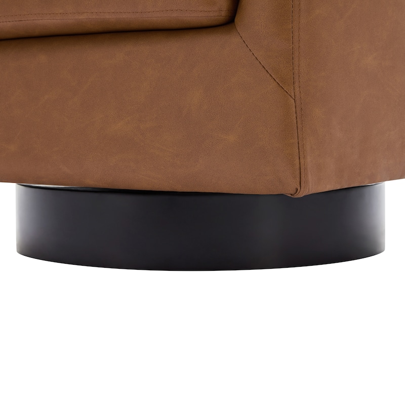 Faux Leather Wide Seat Swivel Barrel Chair