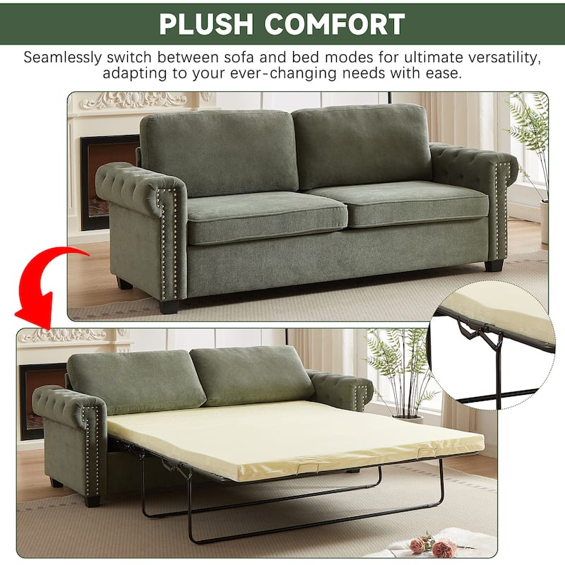 FX 83.8" Convertible Sleeper Sofa Bed, 2-in-1 Pullout Sofa Bed, Polyester Sleeper Sofa Bed with Folding Mattress