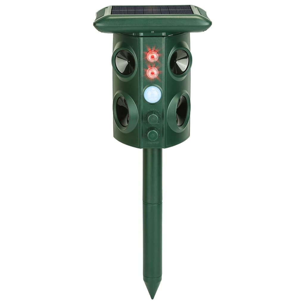 Solar Ultrasonic Animal Repeller Solar Powered Repellent Chaser w/ IP54 Waterproof Sound Flashing Light