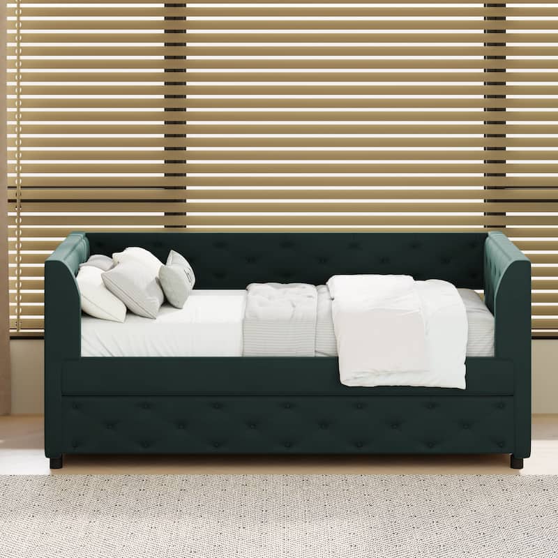 Twin Size Upholstered Velvet Tufted Daybed with Trundle