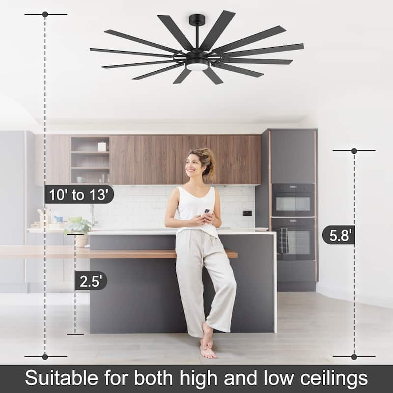 80/72/52/42-IN LED Ceiling Fan with Light Kit and Remote(5/10/12-Blade)