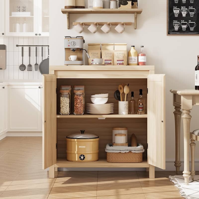 Rattan Storage Cabinet with PVC Woven Doors, Wooden Sideboard Buffet, with Adjustable Shelf, Multifunctional Cupboard