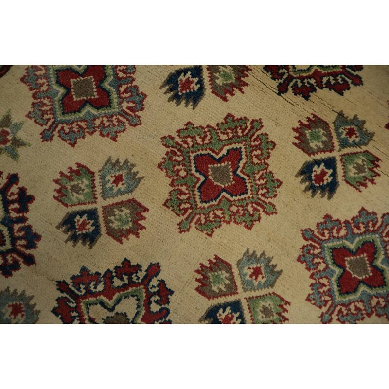 Hand Knotted Oriental 100% Wool Carpet Traditional Geometric Beige & Ivories Kazak Area Rug - 4' 11'' X 3' 4''