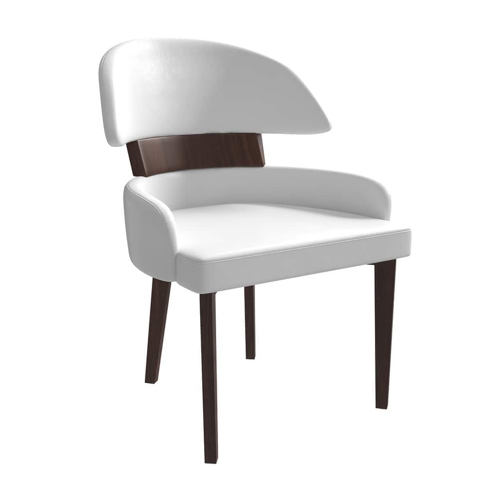 Ethos Modern Leather Upholstered Curved Back Dining Chair with Rubberwood Legs for Living Room, Hotels, Restaurants