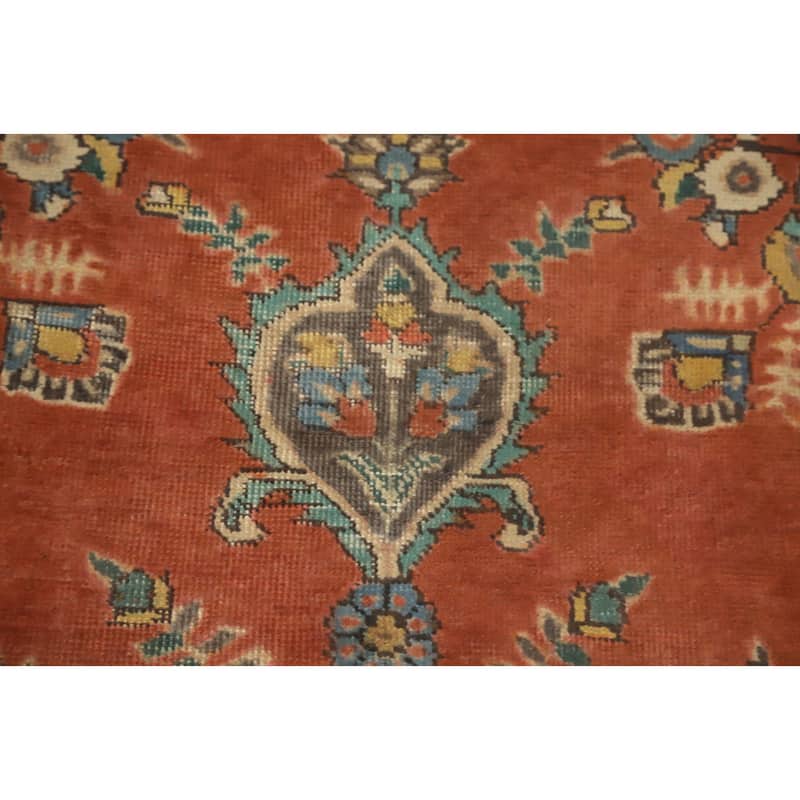 Hand Knotted Oriental 100% Wool Carpet Traditional Floral Oranges & Rust Tabriz Area Rug - 9' 10'' X 6' 7''
