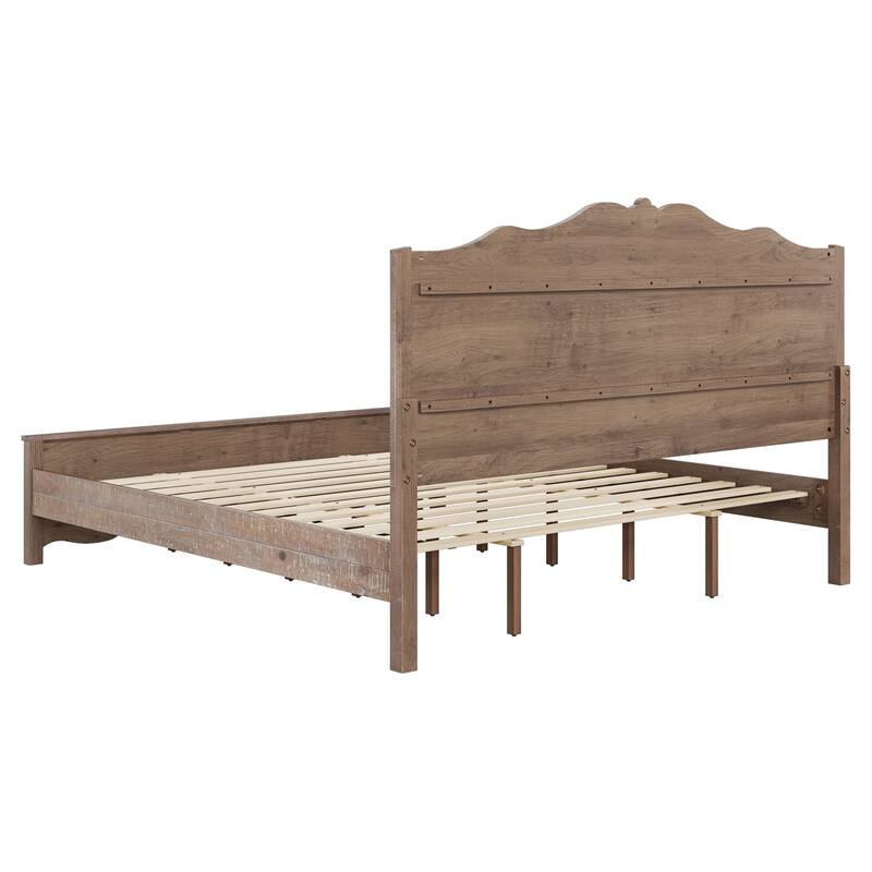 Modern Bed Solid Wood Platform Bed Frame Queen/King Size Bed with Headboard and Wood Slat Support for Bedroom