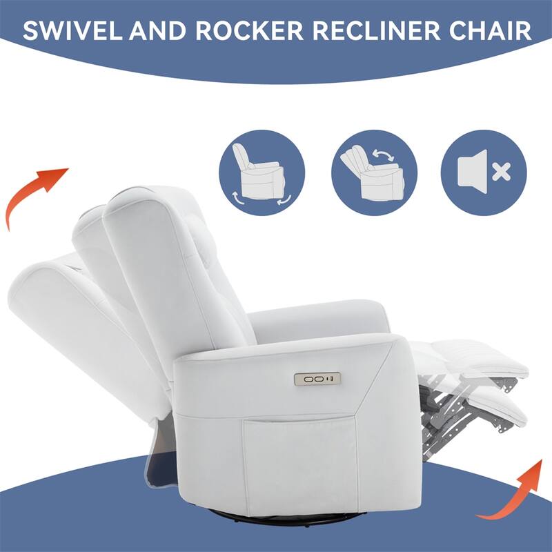 Swivel and Rocker Power Recliner Chair w/Lumbar & Neck Support Pillow