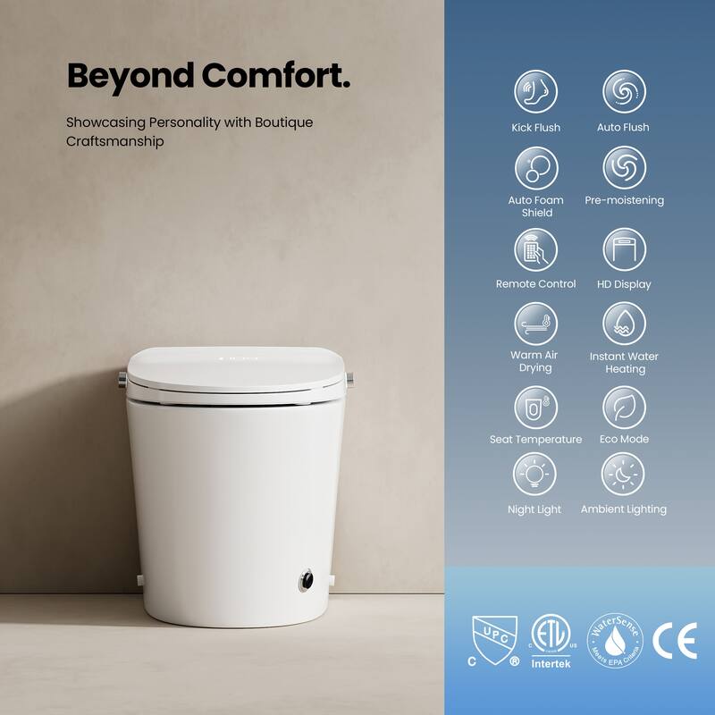 Zarautz Elongated Smart Bidet Toilet Combo with Clean Foam Shield Splash Proof, Heated Seat, Dryer & Foot/Remote Flush