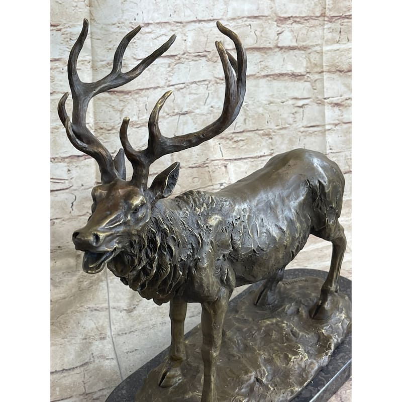 Bronze Marble Statue Elk Deer Stag Hunter Wildlife Art Sculpture Figure Figurine