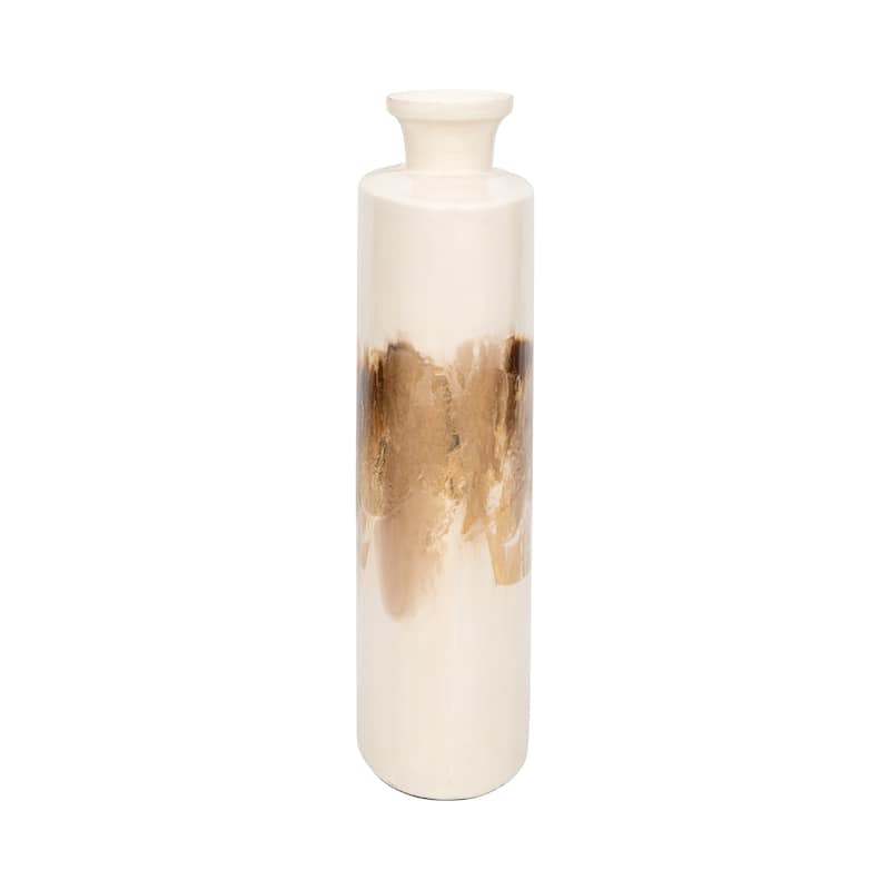 Sagebrook Home Neutral Glam Metal Pearl/Gold Two Tone Cylinder Flask Vase