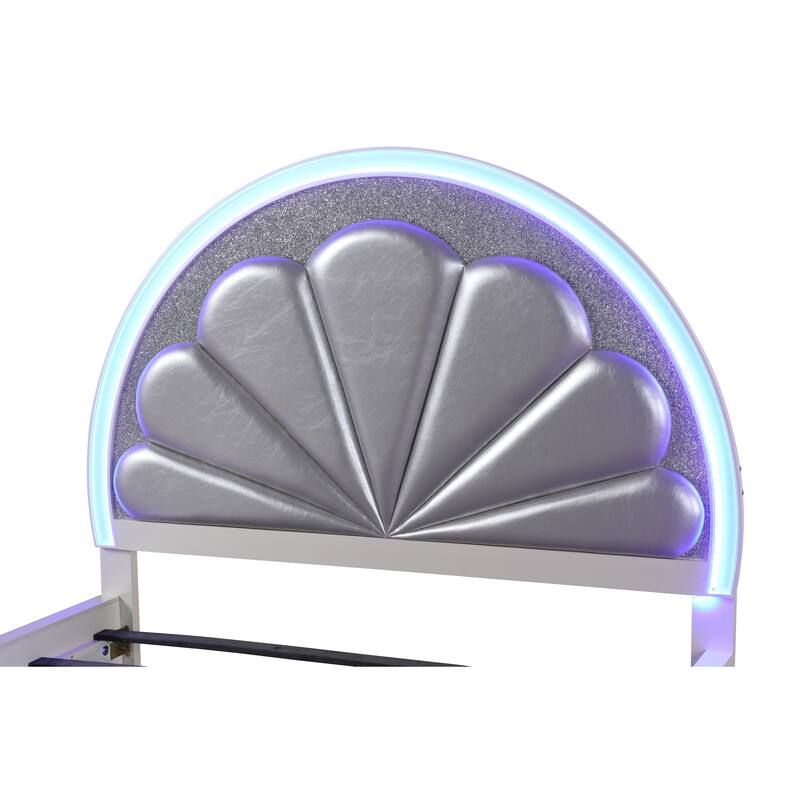 Queen Size LED Bed Made with Wood in Milky White