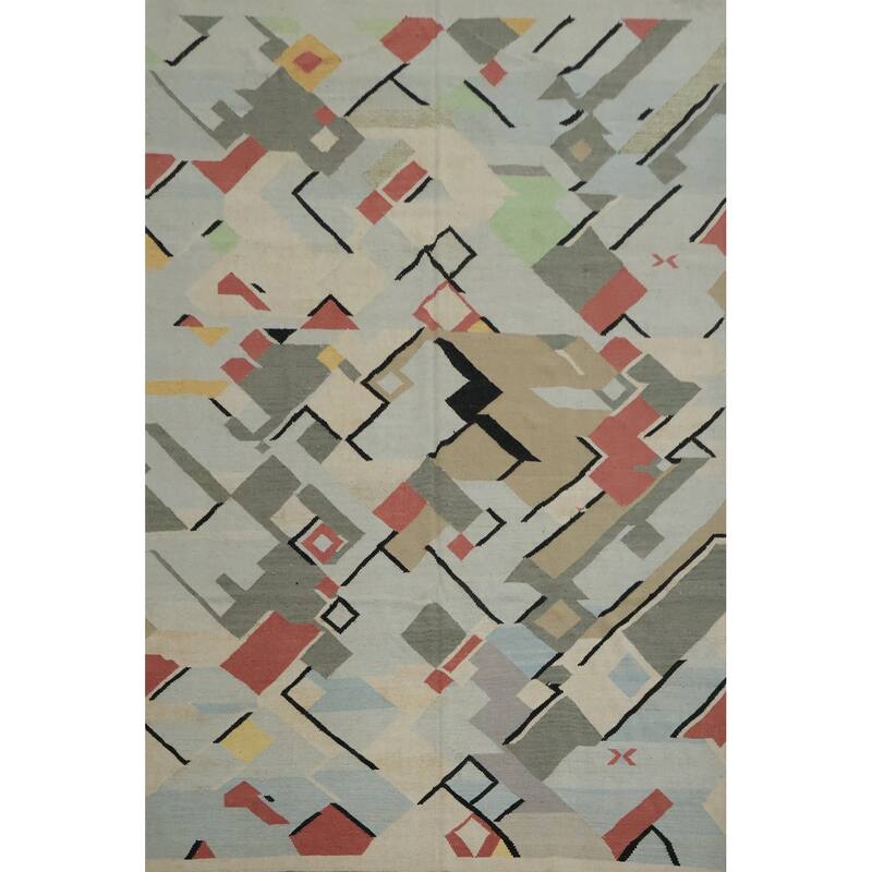 Hand Woven Oriental 100% Wool Carpet Southwestern Modern Greys & Charcoal Kilim Area Rug - 10' 0'' X 8' 0''