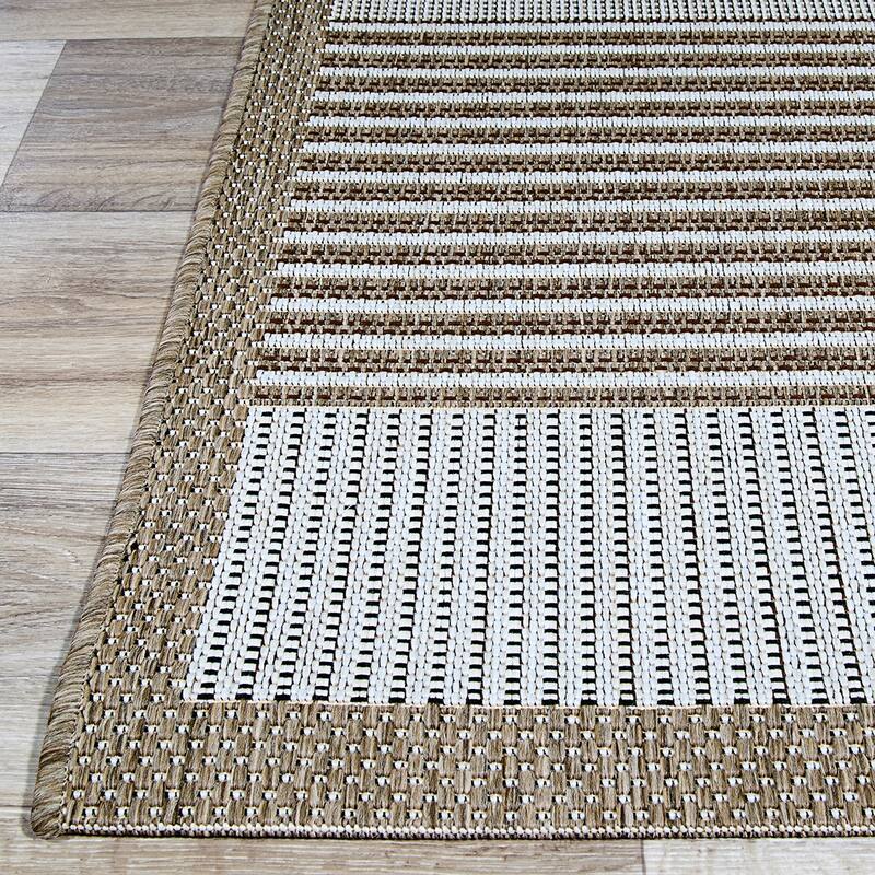 Samantha Graphic Stripe Light Brown- Gray Indoor/ Outdoor Area Rug