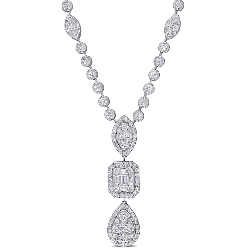 Miadora 14k White Gold 2ct TDW Diamond 3-Tier Geometric Drop Tennis Station Necklace - 36.4 mm x 17 inch x 8.9 mm