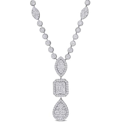 Miadora 14k White Gold 2ct TDW Diamond 3-Tier Geometric Drop Tennis Station Necklace - 36.4 mm x 17 inch x 8.9 mm