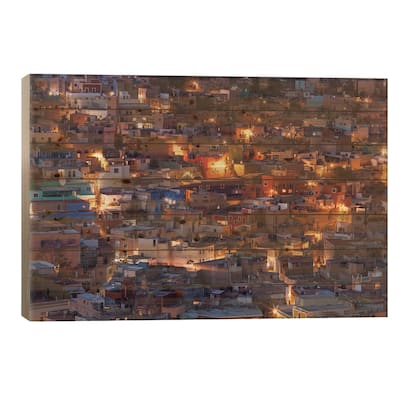 Mexico, Guanajuato. Street lights add ambience to this twilight village scene. Print On Wood by Brenda Tharp - Multi-Color