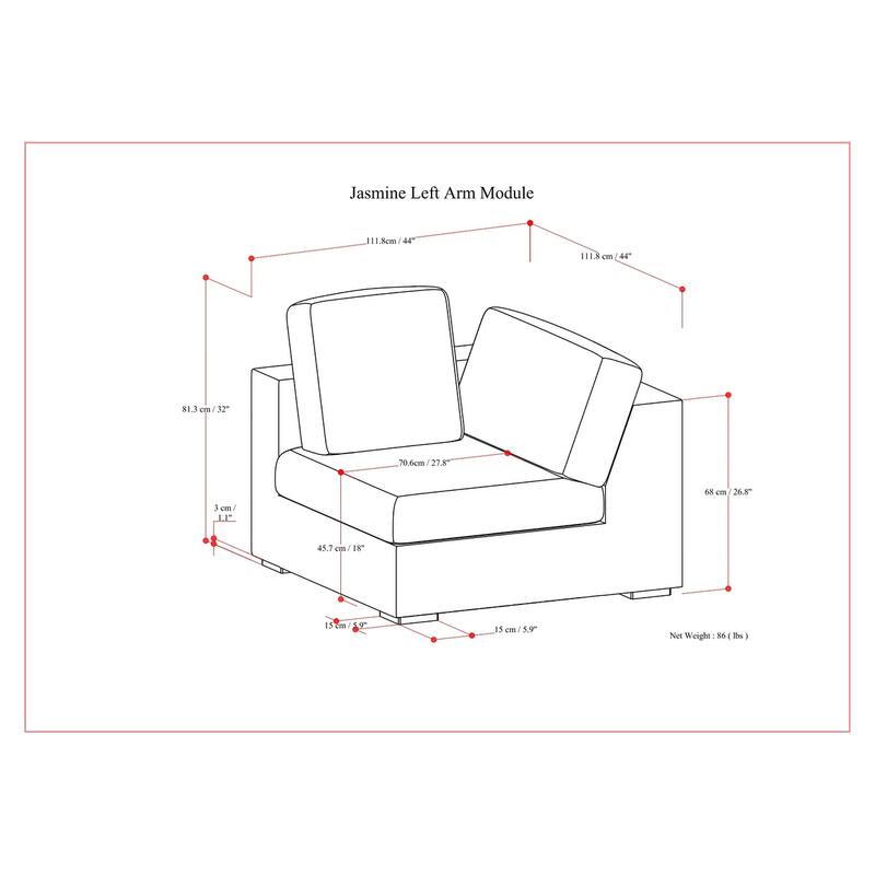 WyndenHall Marlee Left-Arm Sofa Module in Velvety Chenille Performance Fabric