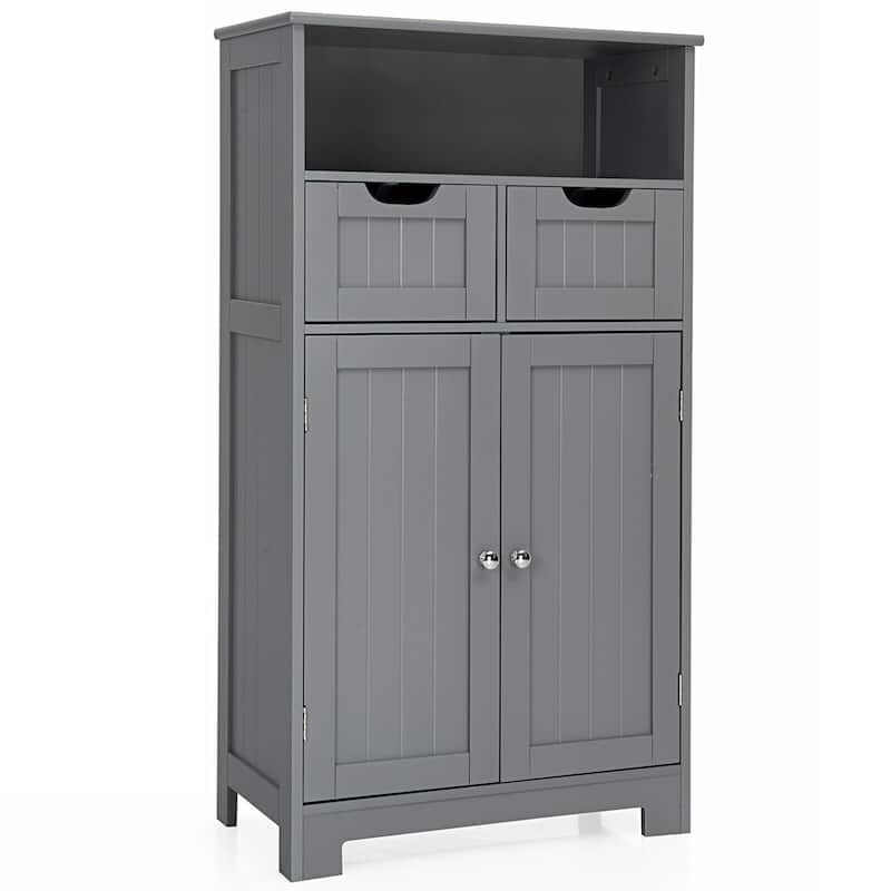 Gymax Bathroom Floor Cabinet Wooden Storage Organizer w/Drawer Doors - See Details - Grey
