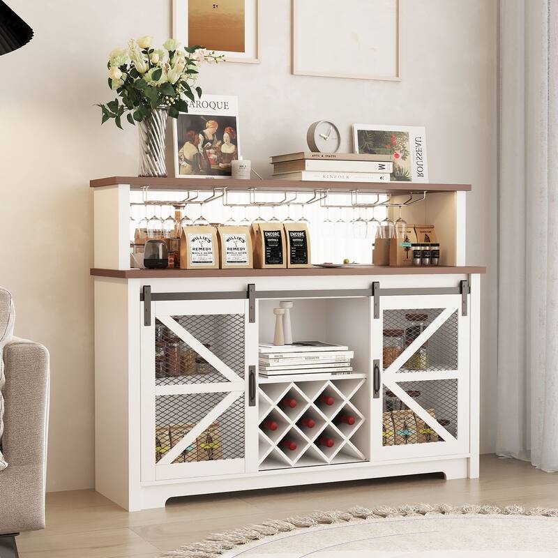 Meyreso Food storage cabinet Contemporary/Modern White Kitchen hutch with Wine Storage - White - No Drawers