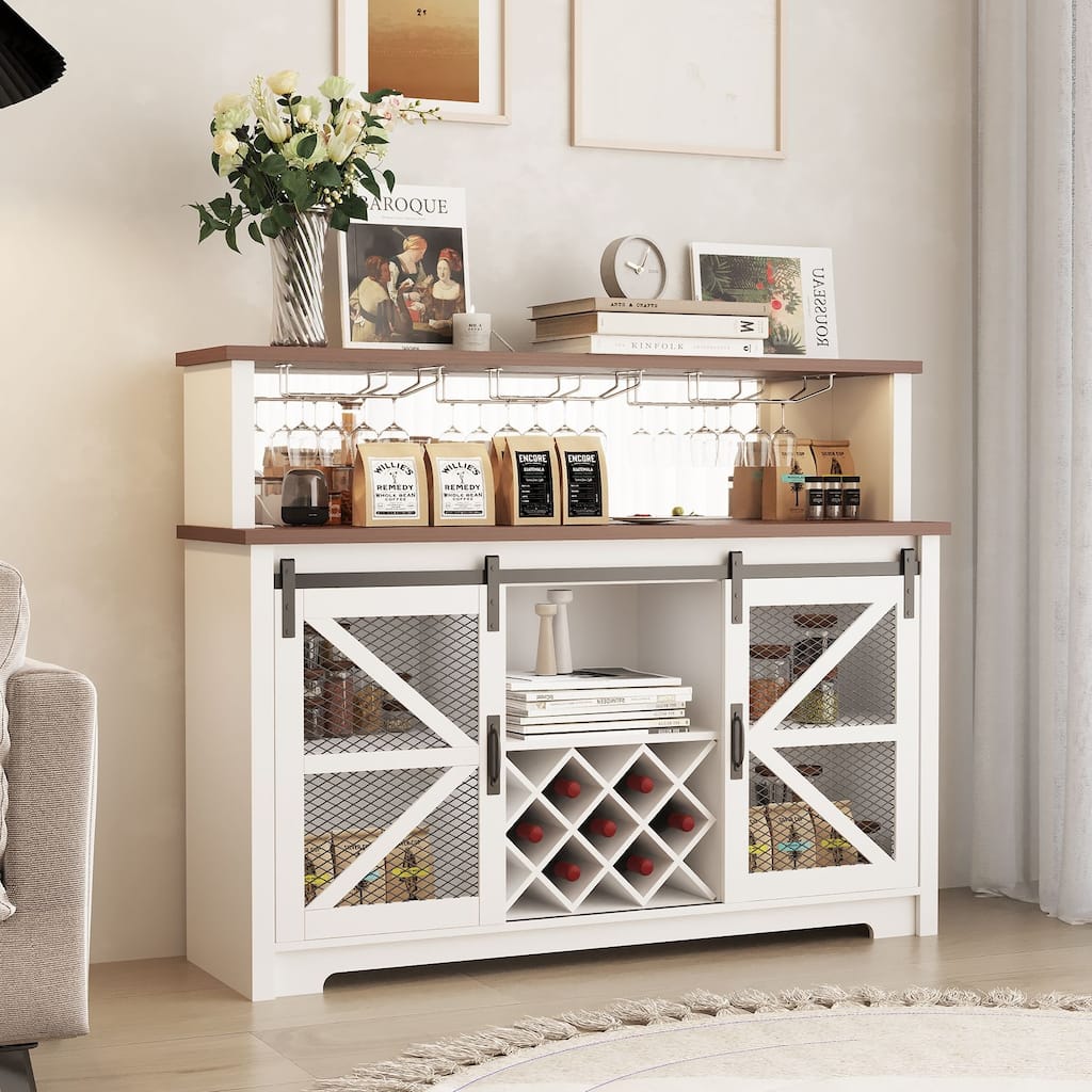 Meyreso Food storage cabinet Contemporary/Modern White Kitchen hutch with Wine Storage