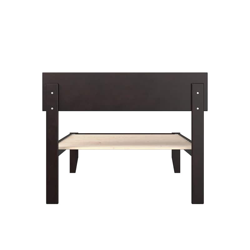 Extra Long Twin Bed Espresso Finish Modern Bedroom Furniture Solid Wood Frame