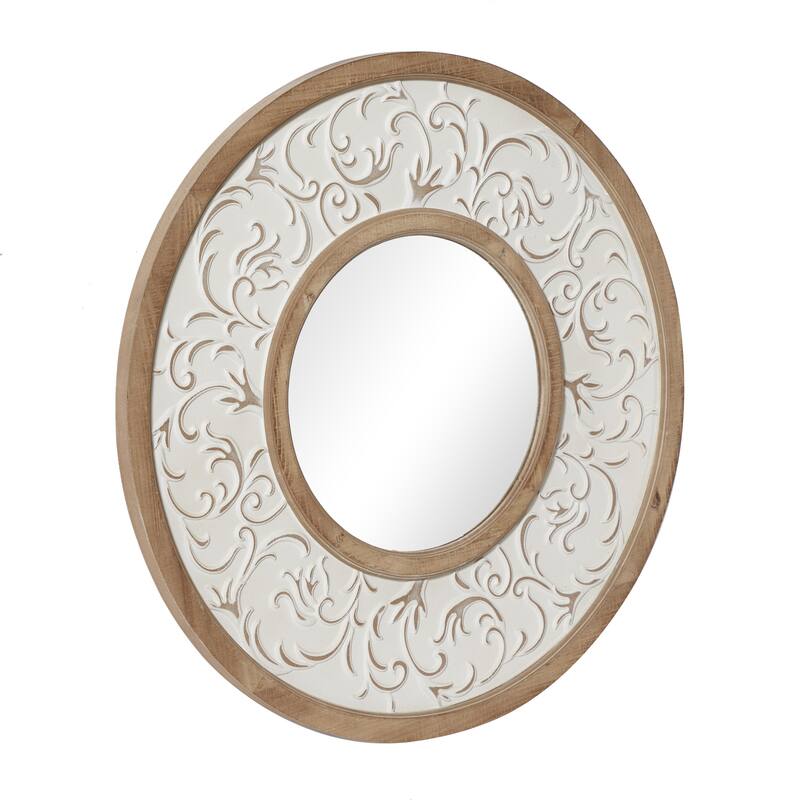 Wooden Floral Wall Mirror with Embossed Metal - White - Roche River Decor