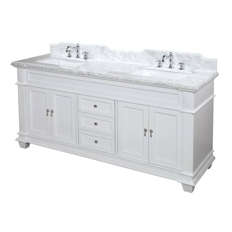 KitchenBathCollection Elizabeth 72" Double Bathroom Vanity with Carrara Marble Top