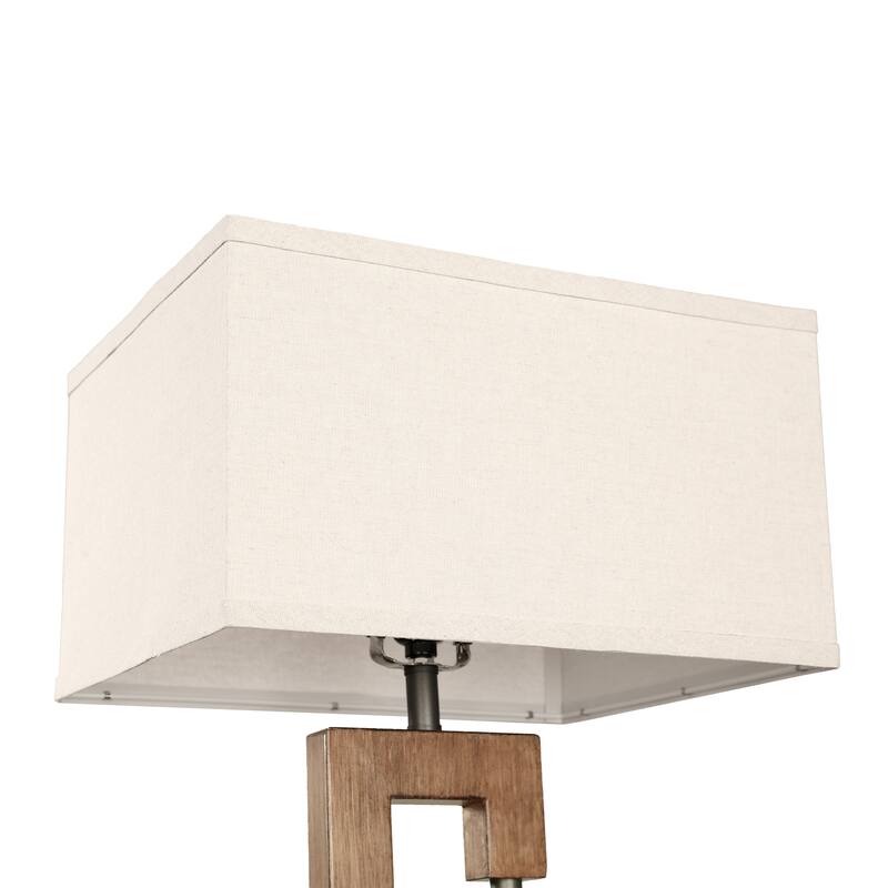 25.9" Wood Table Lamp With Cotton Shade And USB Set of 2