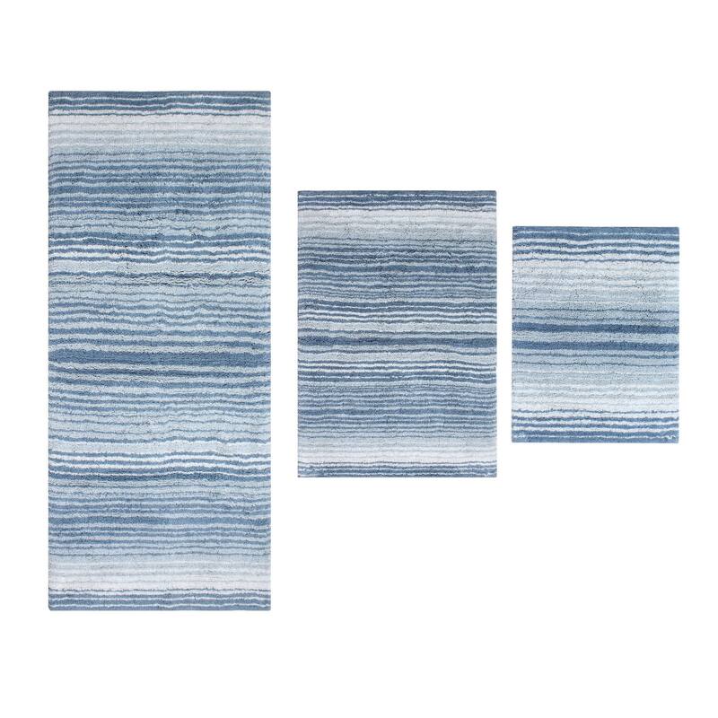 Gradiation Rug Collection 100% Cotton Non-Slip Bathroom Rug Set, Machine Washable Bath Rug, 3 Piece Set with Runner Rug