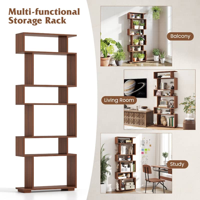 Gymax 2PCS 6-Tier Bookshelf Geometric Bookcase w/ 2 Anti-Tipping Kits