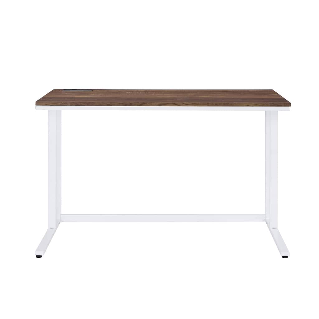 Rectangular Writing Desk with USB Port and Plug, Walnut and White