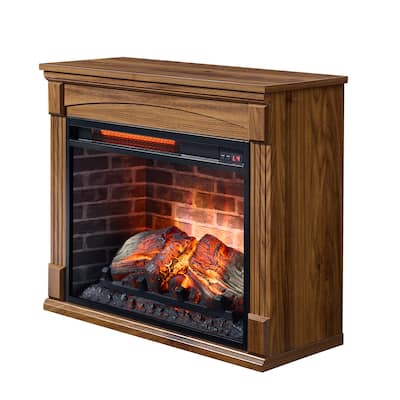 28" Fireplace TV Stand with Easy-Glide Caster Wheels and 11 Temperature Settings for Living Room