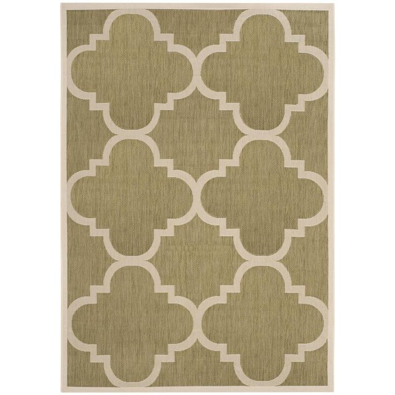 Modern Area Rug - 5x8 Green Beige Trellis - Indoor Outdoor Washable Accent Rug - 96 x 60