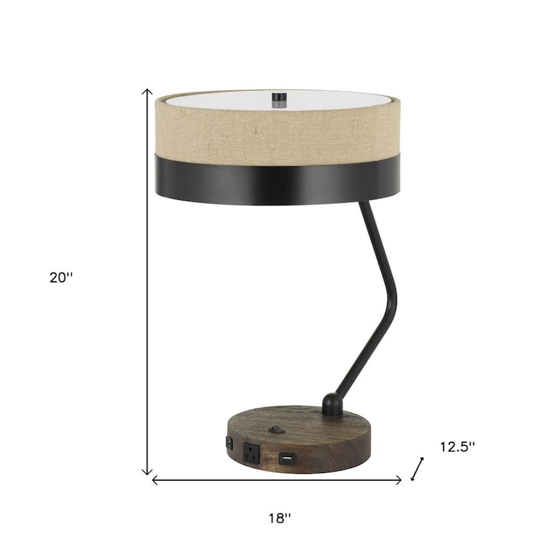 Modern 20 Inch Wood and Metal USB Table Lamp with Dual USB Ports - 12.50” x 18” x 20”