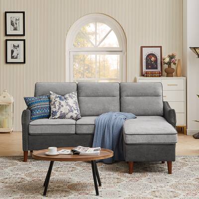 76.77" Contrasting Colors L-Shaped Sectional Sofa Couch with Storage Bags