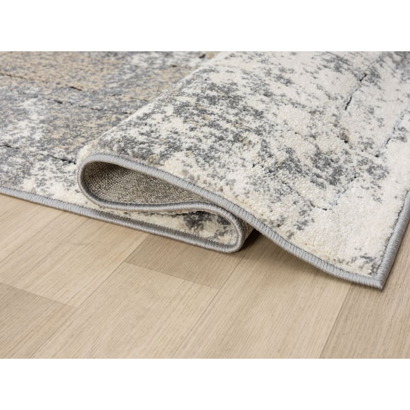 Cascade Collection Geometric Abstract Block Neutral Area Rug
