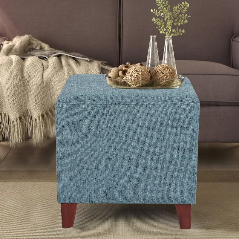 Adeco Simple British Style Passionate Cube Ottoman Footstool - Blue