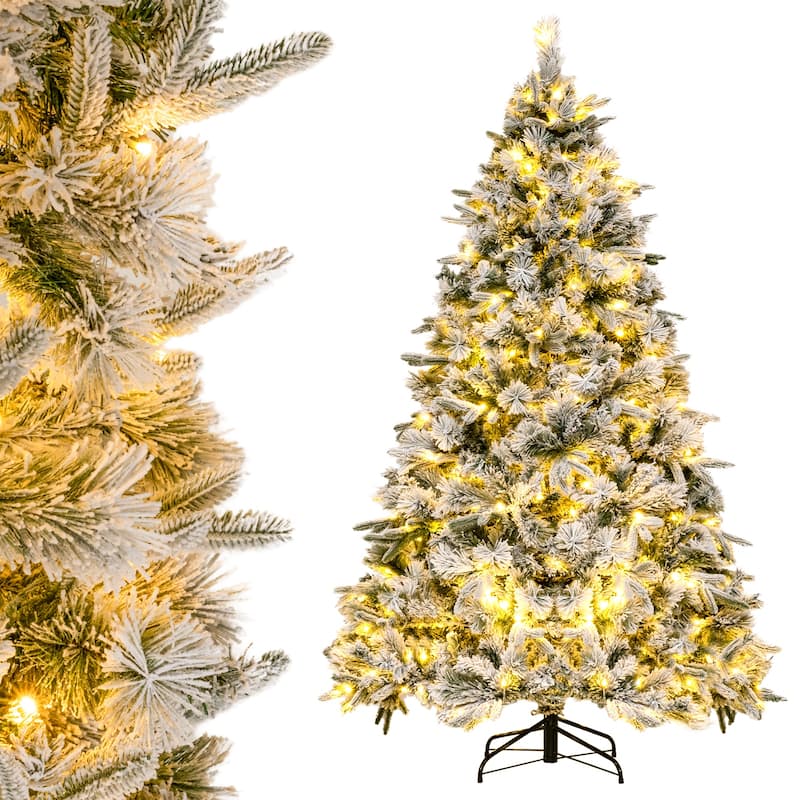 Gymax 7 ft pre-lit artificial Christmas tree artificial hinged - 7 Foot