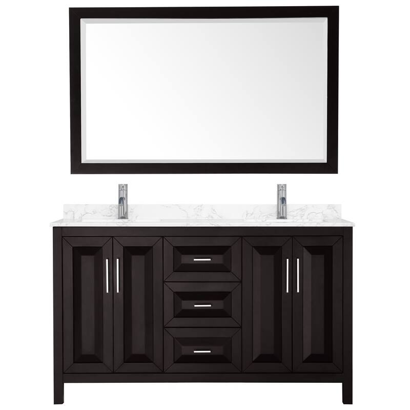 Daria 60 Inch Double Vanity, Cultured Marble Top, 58 Inch Mirror
