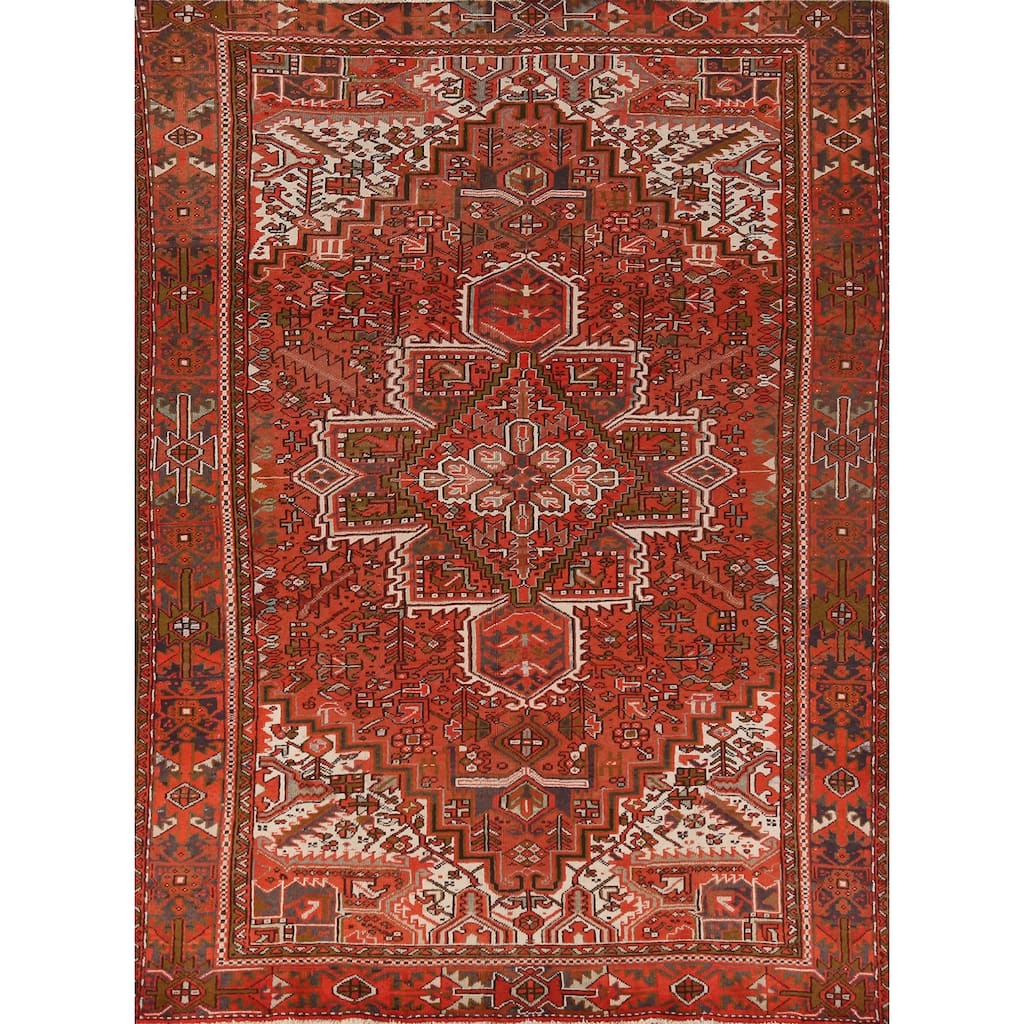 Hand Knotted Oriental 100% Wool Carpet Traditional Medallion Oranges & Rust Heriz Area Rug - 10' 1'' X 7' 9''