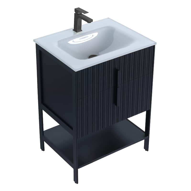 Fine Fixtures Serenity Modern Bathroom Vanity with White Glass Top