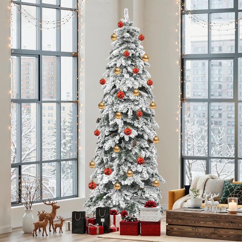 Elegant Pre-Lit Artificial Christmas Tree Collection , Multiple Styles with Remote Control & Snow Flocking