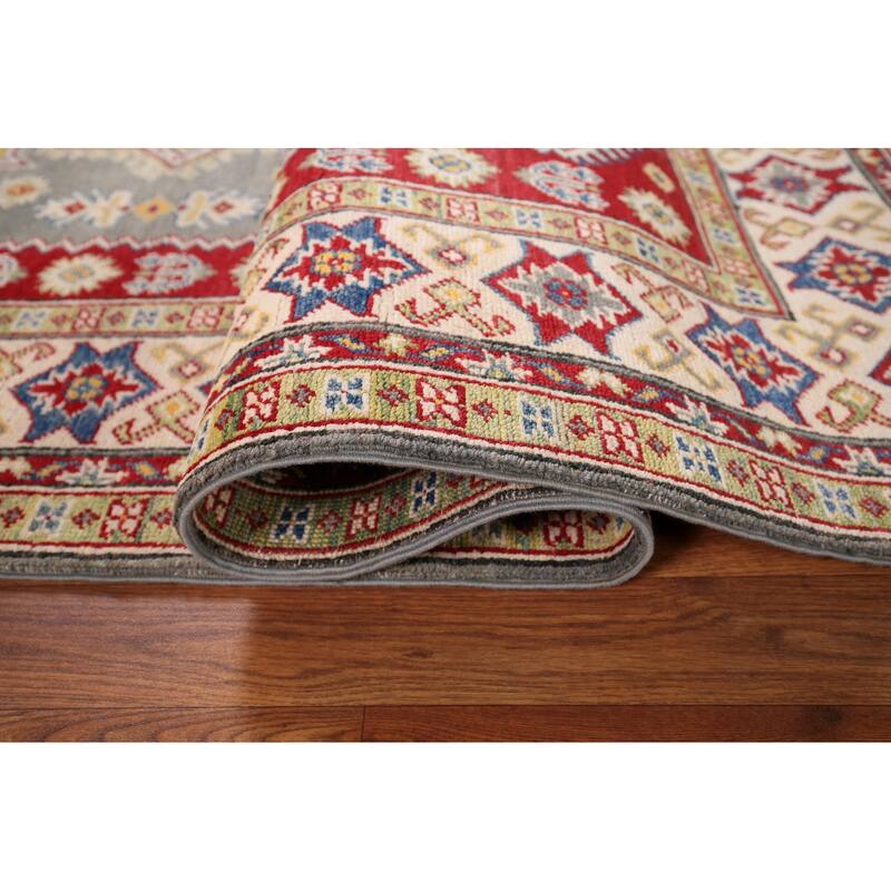 Grey Kazak Oriental Area Rug Handmade Wool Carpet - 4'11" x 6'8"